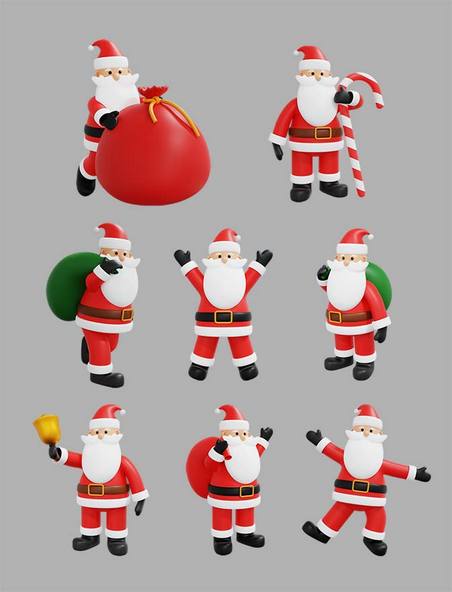 圣诞节卡通3DC4D立体圣诞老人送礼物大口袋圣诞