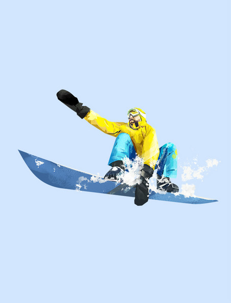 简约蓝色手绘冬天运动滑雪滑雪板动态运动员人物创意元素
