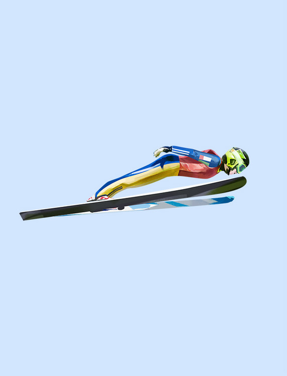 动态起飞简约蓝色手绘冬天运动滑雪滑雪板动态运动员人物创意元素