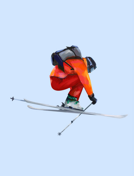 红色动感极限手绘冬天运动滑雪滑雪板动态运动员人物创意元素手绘