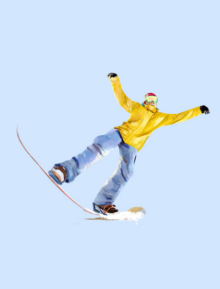 蓝色小清新动感自由极限手绘冬天运动滑雪滑雪板动态运动员人物创意元素手绘