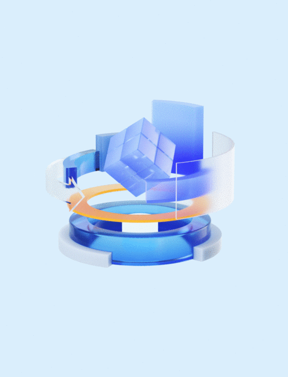 C4D立体3D科技蓝色玻璃质感圆环数据魔方UI动图GIF