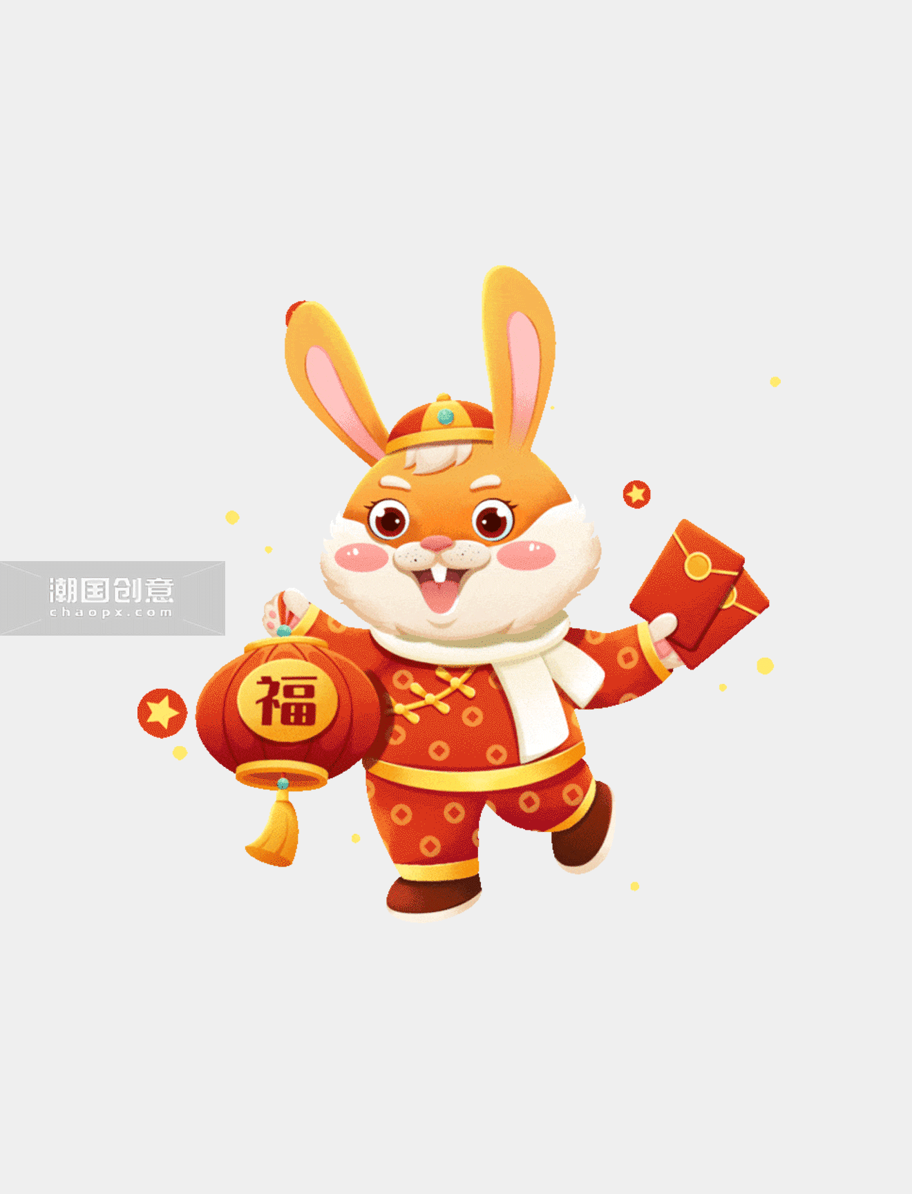 中国风兔年春节兔子拜年红包灯笼拟人动图gif