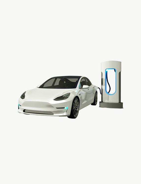 3D立体C4D卡通新能源汽车充电轿车