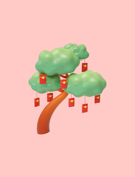 3D立体C4D中式新年春节新春红包树发财树年货节