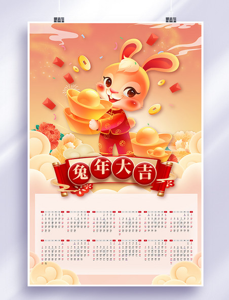 兔年兔子中国风年历 挂历 新年 日历 春节 月份