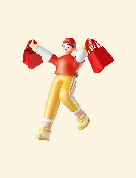 新年3D立体购物人物年货节电商促销提购物袋