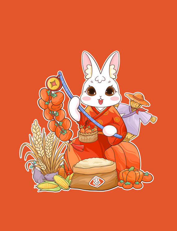 兔年春节新春兔子祝福年画五谷丰登