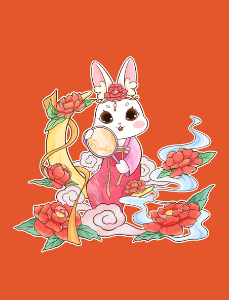 兔年春节新春兔子祝福花开富贵