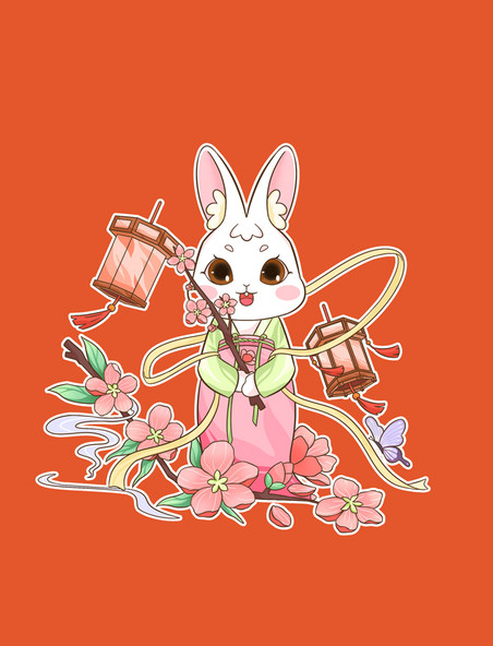 兔年春节新春兔子祝福年画桃运朵朵