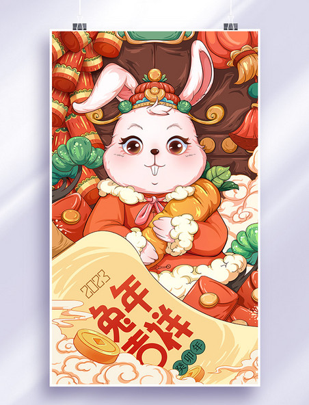 兔年2023国潮国潮风春节插画
