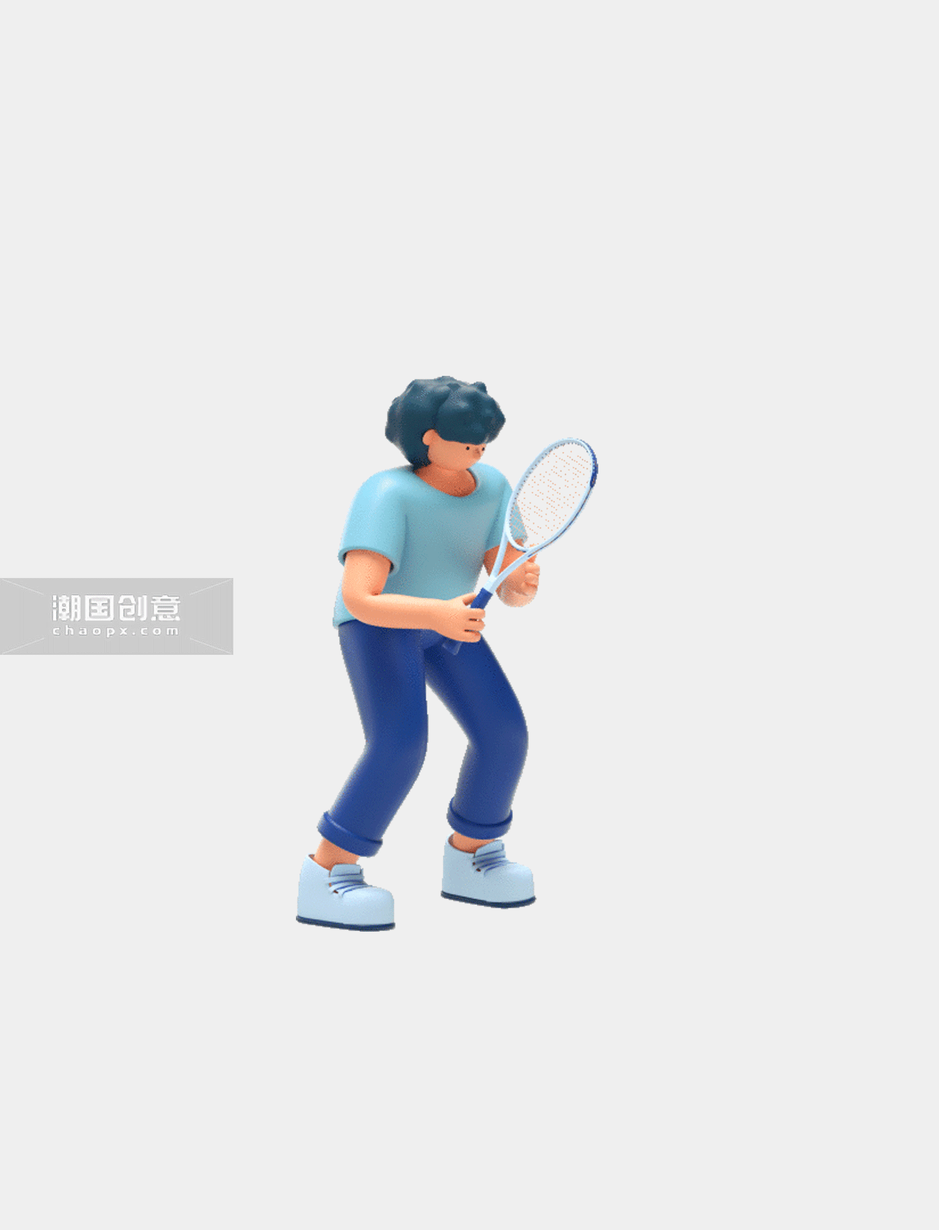 C4D立体人物打网球挥拍动作网球3D动图gif