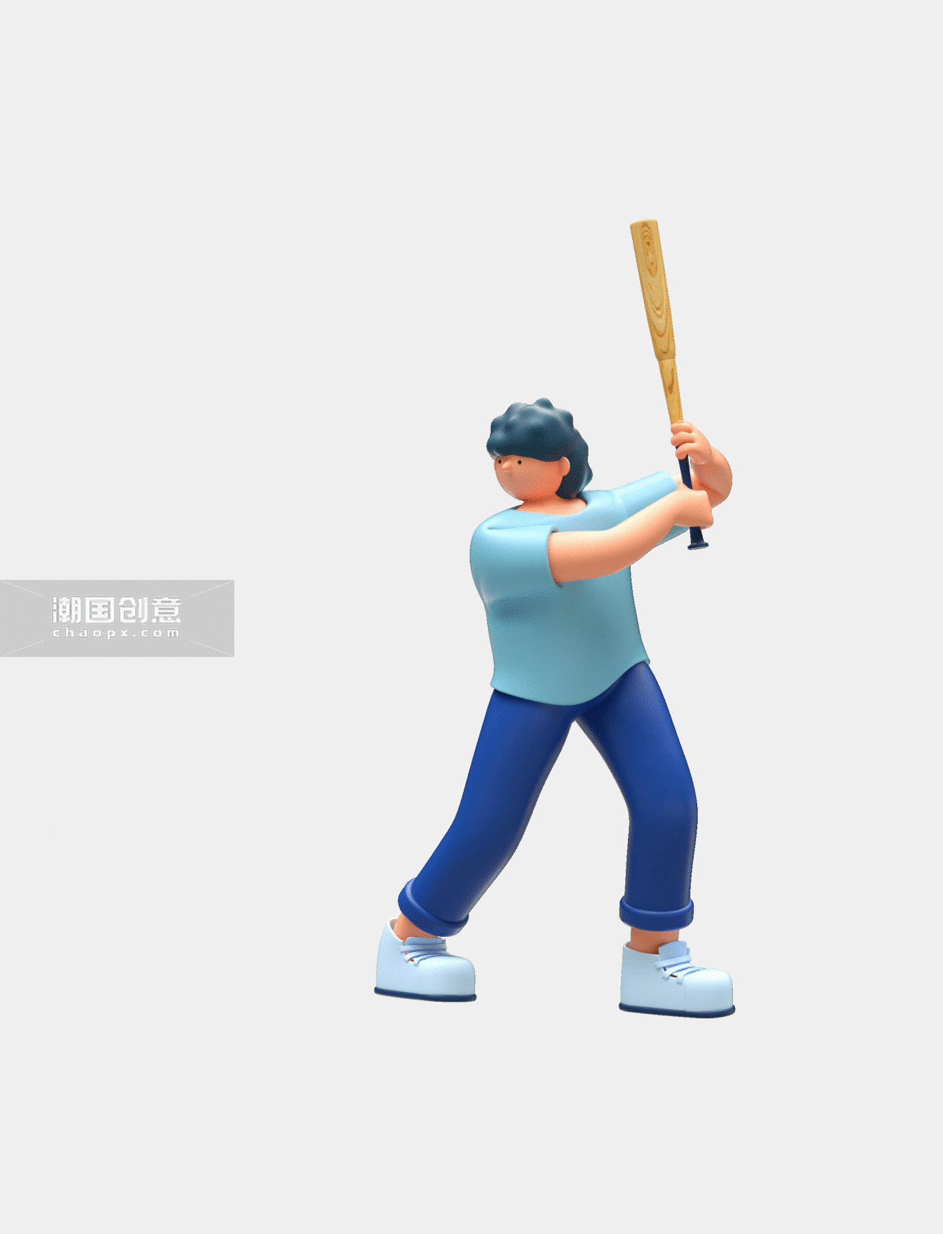 3D人物打棒球挥棒棒球动图gif