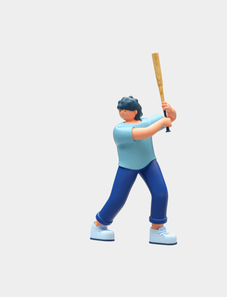 3D人物打棒球挥棒棒球动图gif
