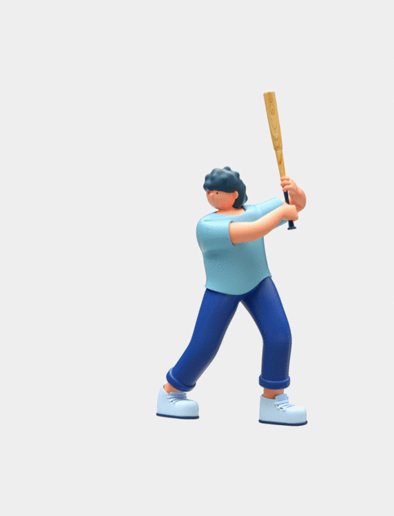 3D人物打棒球挥棒棒球动图gif