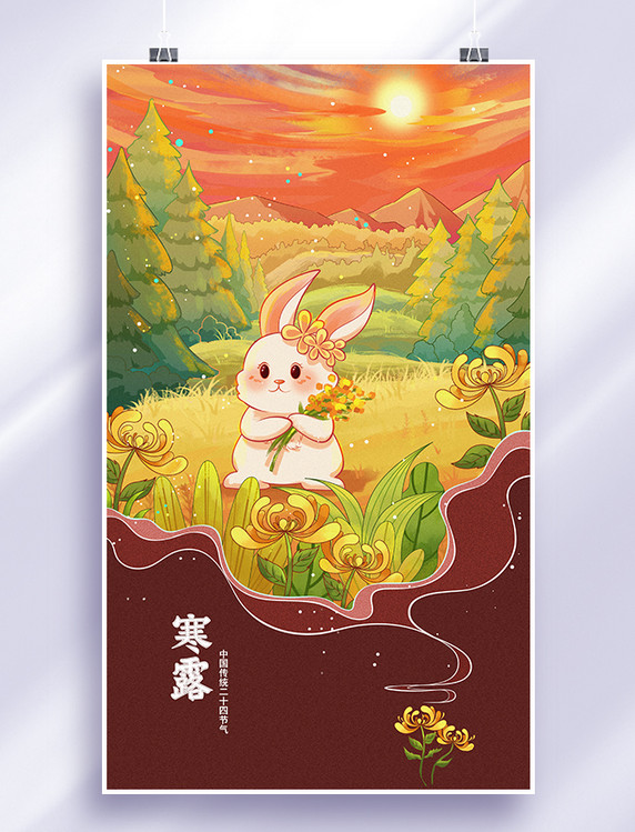 Q版兔子二十四节气之寒露系列海报