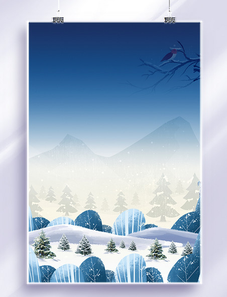 冬天冬季大雪松树自然节气蓝色雪景冬季雪景蓝色