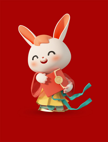 3D立体C4D中国风卡通兔年喜庆兔子春节新春发红包抱红包