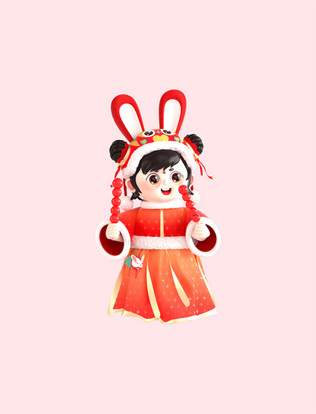 兔年春节新年中国风古风女孩福娃人物手拿糖葫芦