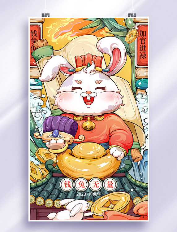 国潮兔年2023春节新春祝福插画海报