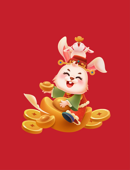 新年春节卡通兔子手拿元宝元素