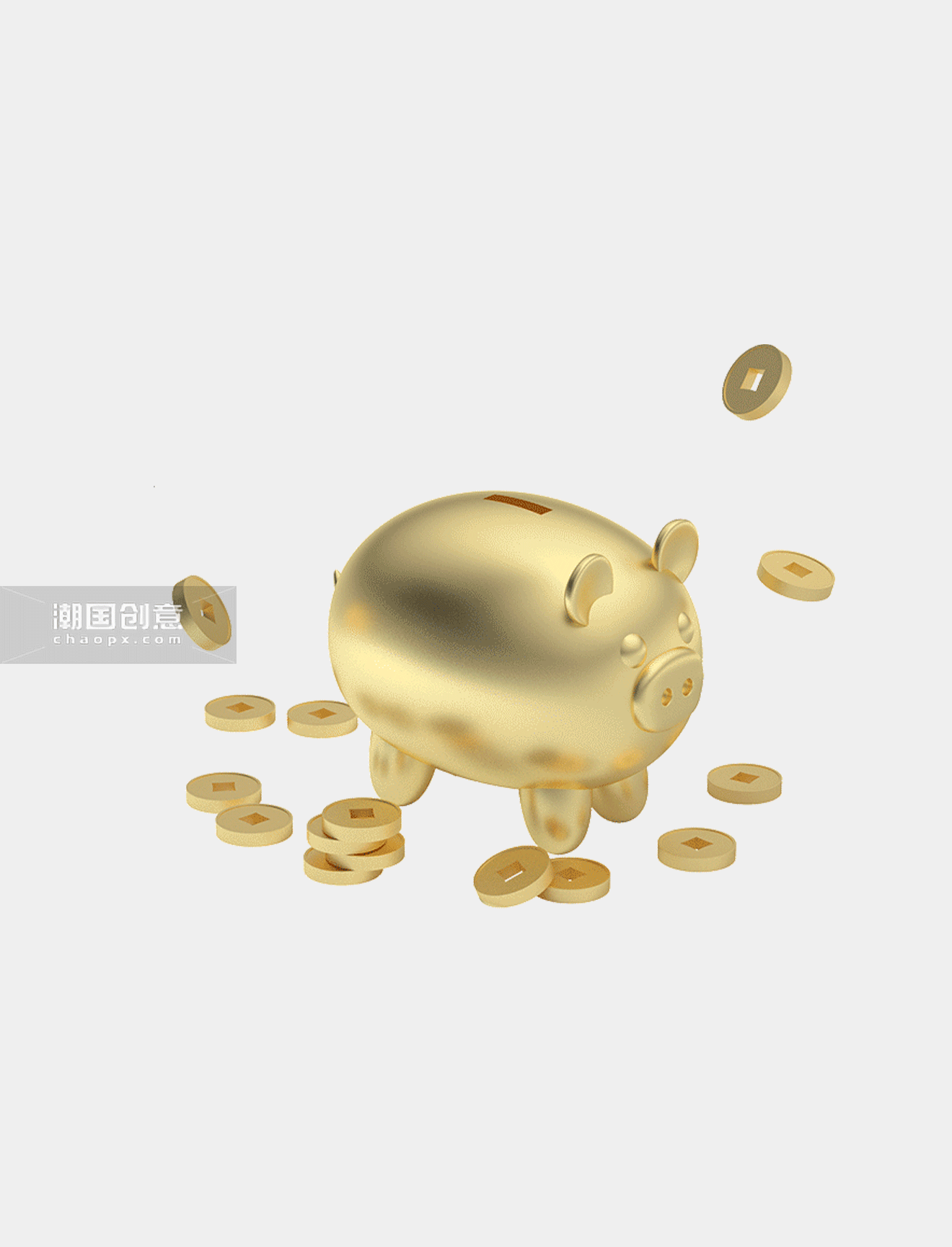 c4d金融理财储蓄黄金金币小猪储钱罐 3D立体动图gif