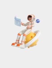 C4D立体3D火箭飞船环绕宇航员太空人坐在星球上看屏幕动图gif