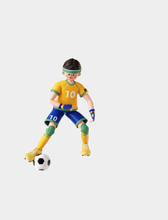 C4D立体世界杯足球赛事足球运动员接球后带球向前3D动图gif
