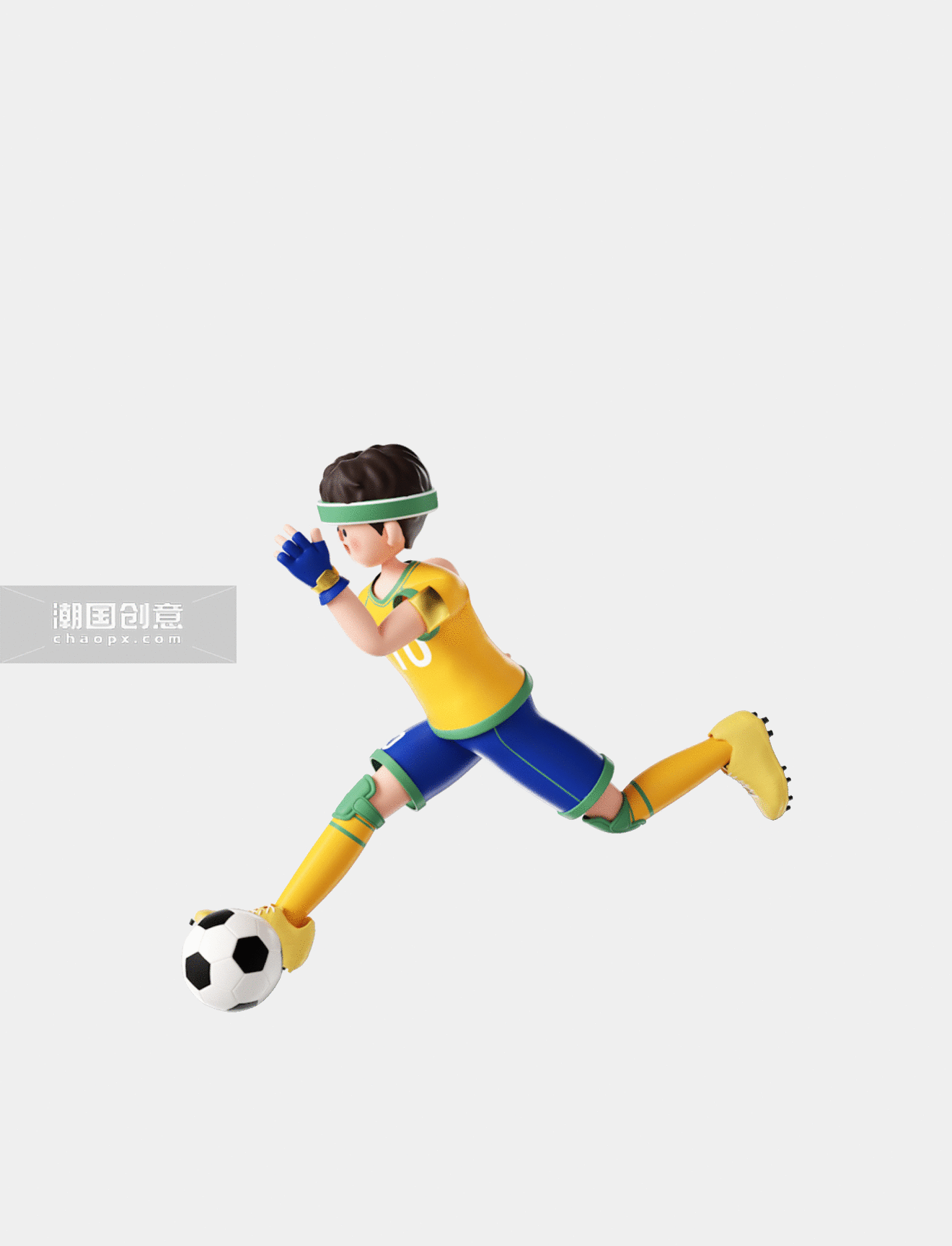 C4D立体世界杯足球赛事比赛足球运动员跑步向前带球3D动图gif
