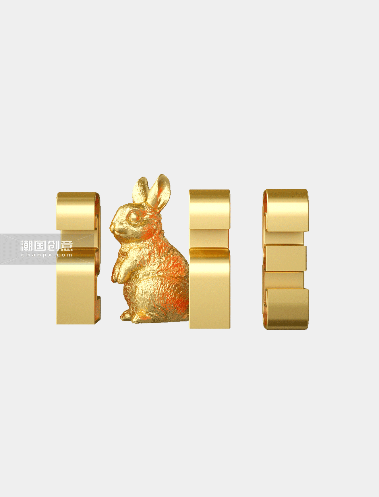 C4D立体3D兔年兔子2023金色金属兔子立体字动图gif