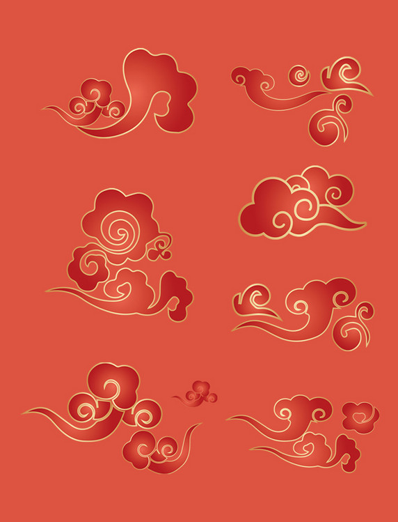 中国风红金新年祥云装饰元素