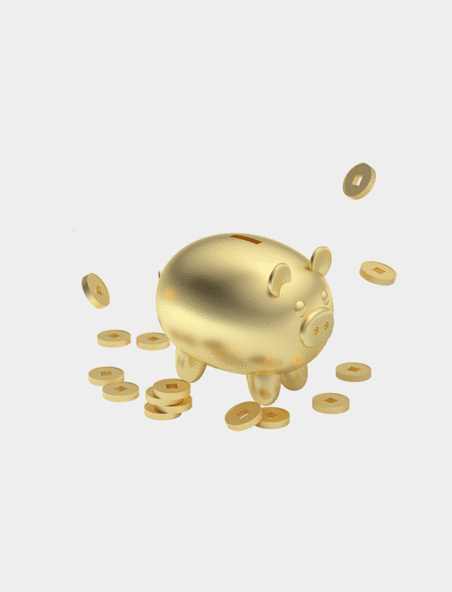c4d金融理财储蓄黄金金币小猪储钱罐 3D立体动图gif