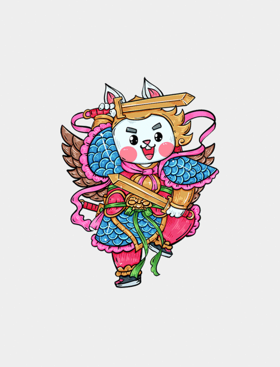 中国风兔年传统年画兔门神春节卡通动图gif
