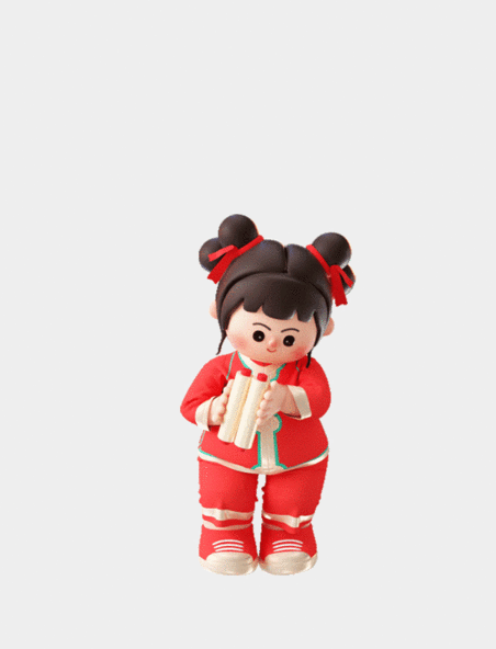 春节新春过年喜庆C4D立体3D福娃人物打开卷轴新年快乐动图gif
