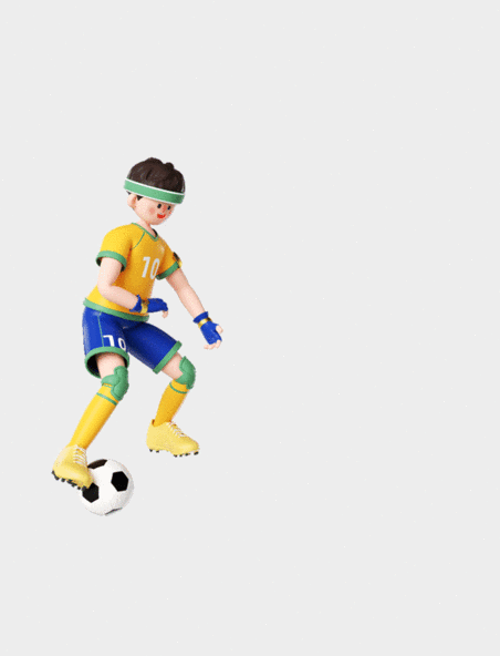 世界杯足球赛事比赛C4D立体3D运动员带球向前侧面动力gif