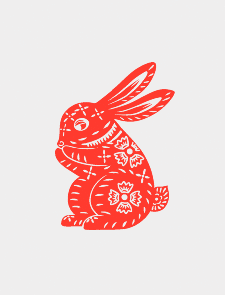 红色兔年春节剪纸窗花兔子动图gif