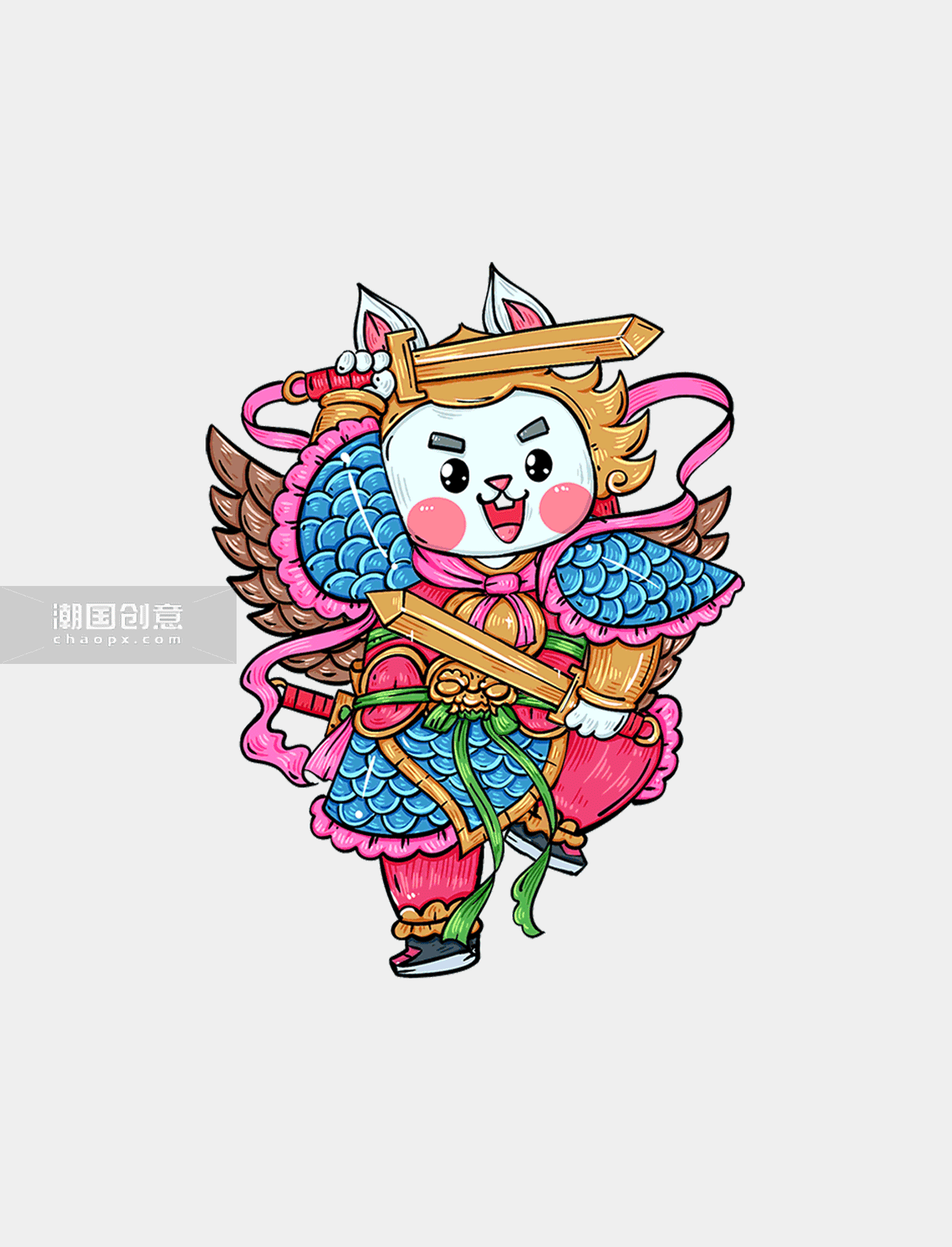 中国风兔年传统年画兔门神春节卡通动图gif