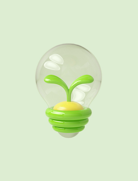 3D立体C4D绿色能源灯泡