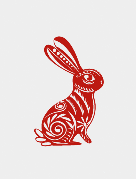 春节兔子兔年剪纸窗花红色喜庆动图gif