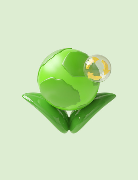3D立体C4D绿色能源植物地球