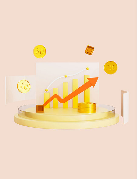 3D商务黄色金融投资理财图表柱状图