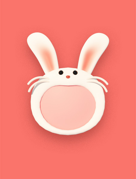 3D立体C4D兔年春节卡通可爱创意兔子边框
