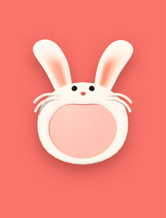 3D立体C4D兔年春节卡通可爱创意兔子边框