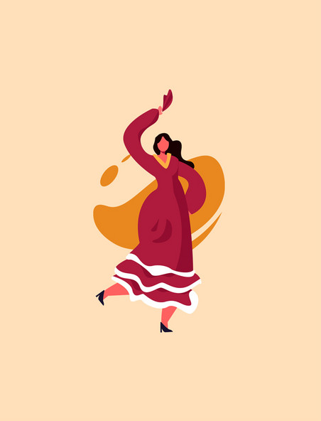 红色扁平风乐器跳舞女性表演手帕舞人物主题元 音乐
