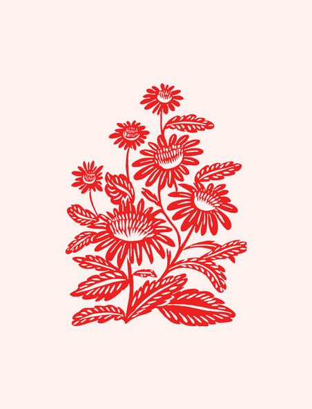 植物剪纸红色剪纸风花卉春节窗花