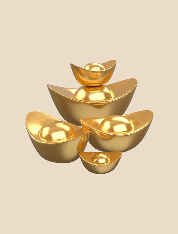春节金元宝C4D立体3D新年金币金元宝财源广进
