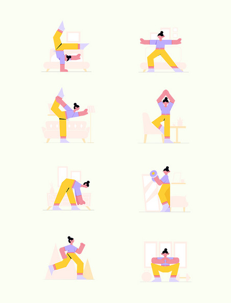 扁平瑜伽运动AI女性人物元素套图