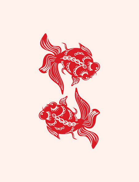 中国风金鱼红色剪纸