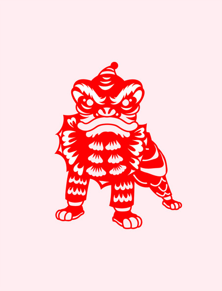 新年春节舞狮活动习俗红色剪纸装饰