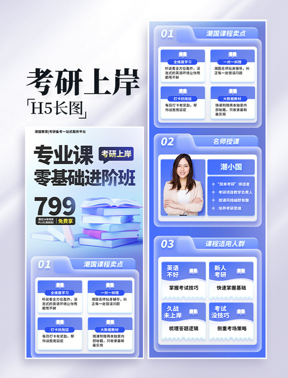 考研上岸零基础进阶班课程招生教育培训3D营销长图